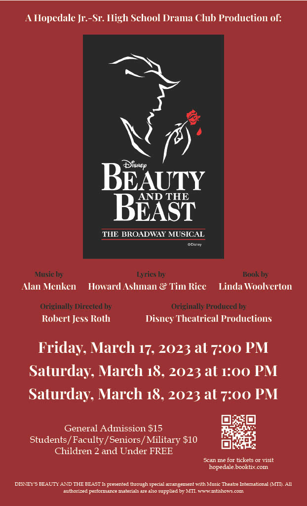 Hopedale Jr.-Sr. High School Drama Club Production of the Beauty and the Beast 3/17 and 3/18.