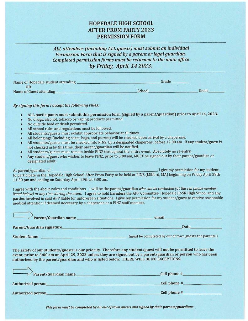 After Prom Party Permission Form